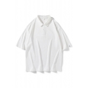Boyish Polo Shirt Solid Color Button Short Sleeves Oversized Polo Shirt for Men