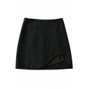 Sexy Womens Bodycon Skirt Pure Color Irregular Hem A-Line Slim Fit Skirt