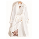 Classic Belted Trench Coat Double Breasted Notched Lapel Collar Longline Trench Coat for Ladies