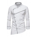 Cool Shirt Contrast Line Stand Collar Long-Sleeved Slim Oblique Button down Shirt for Men
