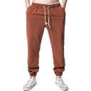 Simple Mens Drawstring Pants Plain Mid Rise Regular Fit Pants with Pocket