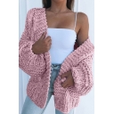 Edgy Ladies Sweater Plain Open Front Long Puff Sleeve Oversized Cardigan