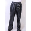 Casual Mens Pants PU Leather Pocket Detail Elastic Waist Mid Rise Full Length Straight Fit Pants in Black
