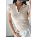 Leisure Womens Tee Top Pure Color Curved Hem Short Sleeve Slim Fit Crop T-Shirt