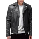 Creative Leather Jacket Whole Colored Zipper Spread Collar Pocket Leather Jacket for Men