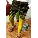 Fancy Pants Polka Dots Print Pocket Mid Rise Full Length Slim Fit Zip Fly Pants for Men