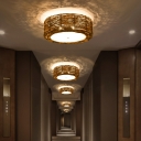 Asian Modern Flush Mount Ceiling Light Fixture Weave Drum Ceiling Mount Light for Bedroom