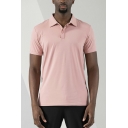 Boyish Guys Polo Shirt Solid Color Fitted Button Short Sleeve Polo Shirt