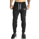 Gym Guys Pants Embroidery Patterned Slim Fit Drawstring Waist Full Length Pocket Pants