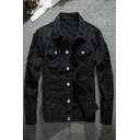 Simple Men Jacket Plain Button Closure Pocket Detail Spread Collar Regular Fit Denim Jacket