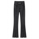 Modern Womens Jeans Lightwash Blue Zip Closure High Waist Split Hem Bootcut Denim Pants