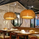 1 Light Beige Suspension Pendant Light Bamboo Hanging Lamp for Dining Room
