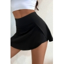 Hot Womens Mini Skirt Solid Color Split Side A-Line Skirt