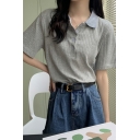 Leisure Pure Color Polo Shirt Spread Collar Short Sleeve Knitted Polo Shirt for Ladies