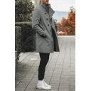 Pop Guys Coat Pure Color Pocket Stand Collar Long-sleeved Regular Button Closure Pea Coat
