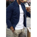 Fashion Guys Jacket Pure Color Spread Collar Long Sleeves Fitted Pocket Zip Placket Jacket