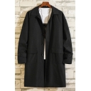 Novelty Guys Trench Coat Pure Color Spread Collar Single-Breasted Flap Pocket Trench Coat