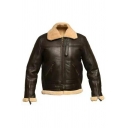 Hot Jacket Contrast Color Long Sleeves Spread Collar Regular Leather Fur Jacket for Guys