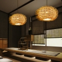 Natural Wood Kitchen Pendant Light 1-Light Square Pendant Light