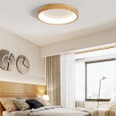 Wood Modern Style Flush Mount 1 Light Round LED Flush Ceiling Light for Bedroom