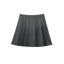 Basic Womens Pleated Skirt Solid Color High Waist A-Line Mini Skirt