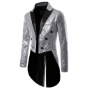 Fashion Tuxedo Sequin Print Lapel Collar Regular Fit Double Breasted Suit Blazer for Guys