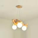 3-Light Chandelier Lighting Contemporary Style Airplane Shape Wood Hanging Light