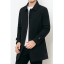 Mens Freestyle Coat Plain Regular Long-sleeved Turn-down Collar Button Fly Trench Coat