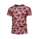 Men's Leisure T-Shirt Tropical Print Short Sleeve Round Neck Regular Fit T-Shirt