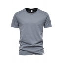 Men's Comfortable T-Shirt Pure Color Suture Design Short Sleeve Round Neck Regular Fit T-Shirt