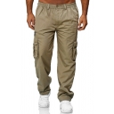 Guy's Boyish Pants Solid Color Button Closure Mid Rise Full Length Regular Pocket Pants