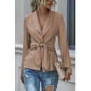 Edgy Womens Blazers Solid V-Neck Lace-Up Long Sleeve Short Blazers