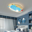 Modern Style Round Flush Mount Light Metallic 3-Lights Flush Ceiling Light in Blue