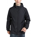 Urban Jacket Whole Colored Zip Placket Drawstring Front Pocket Hooded Jacket for Guys