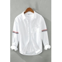 Hot Guys Shirt Stripe Printed Spread Collar Long-Sleeved Regular Fit Button Placket Shirt