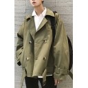 Unique Guy's Coat Pure Color Long Sleeves Baggy Double Breasted Lapel Collar Trench Coat