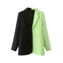 Chic Womens Blazer Notched Lapel Collar Color Block Single Breasted Oversized Blazer