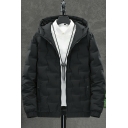 Mens Daily Padded Coat Solid Color Pocket Detail Zip Closure Loose Fit Padded Coat with Hood