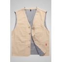 Popular Mens Vest V-neck Pure Color Button Closure Regular Fit Vest