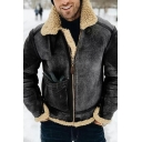 Fancy Jacket Color Block Long Sleeves Fitted Spread Collar Zip Leather Fur Jacket for Men