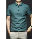 Guys Street Look Polo Shirt Pure Color Button Short Sleeves Regular Fit Polo Shirt