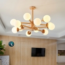 6-Light Chandelier Lighting Contemporary Style Ball Shape Wood Hanging Light