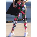 Trendy Womens Gym Leggings Camo Pattern High Waist Ankle Length Slim Fit Yoga Leggings