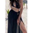 Hot Womens Beach Wrap Skirt Solid Color Tied Waist Split Side Maxi Skirt