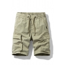 Modern Cargo Shorts Plain Drawstring Waist Pocket Detail Regular Fit Cargo Shorts for Men