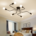 Industrial Curved Flush Light Metal Flush Mount Lamp in Black for Living Room