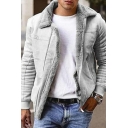 Men Casual Fleece Jacket Plain Long-Sleeved Spread Collar Zip Closure Pocket Detail Jacket