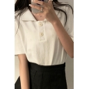 Simplicity Womens Polo Shirt Solid Color Spread Collar Half Sleeve Slim Polo Shirt