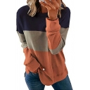Modern Womens Sweatshirt Color Block Round Neck Long Sleeve Sweatshirt