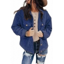 Retro Womens Jacket Plain Corduroy Turn-Down Collar Single Breasted Long Sleeve Jacket
